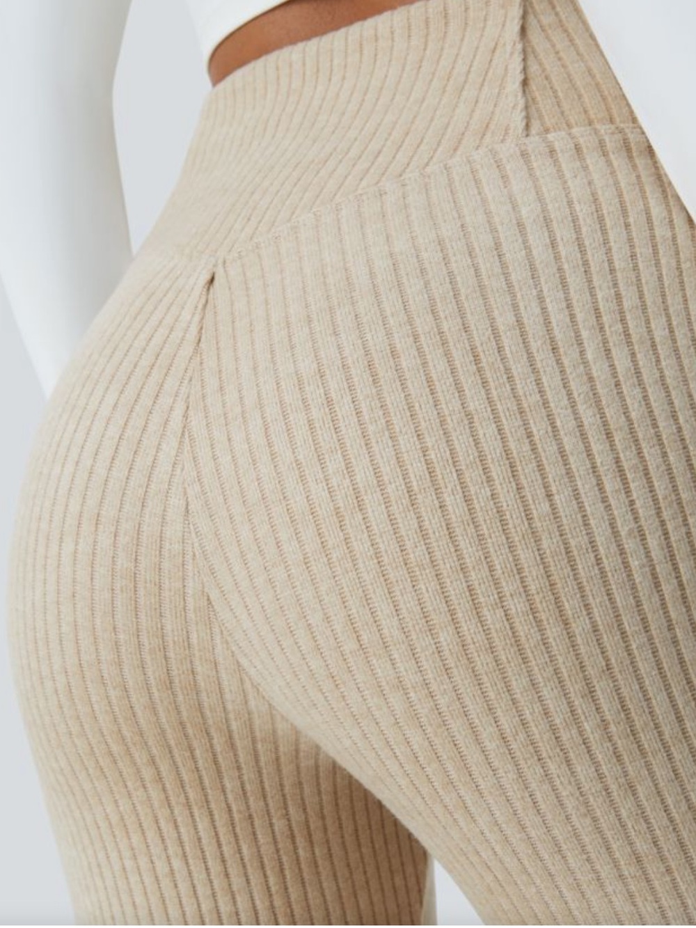 HALARA Ribbed Cross-Waist Flare Pants in Beige - Picture 3 of 3